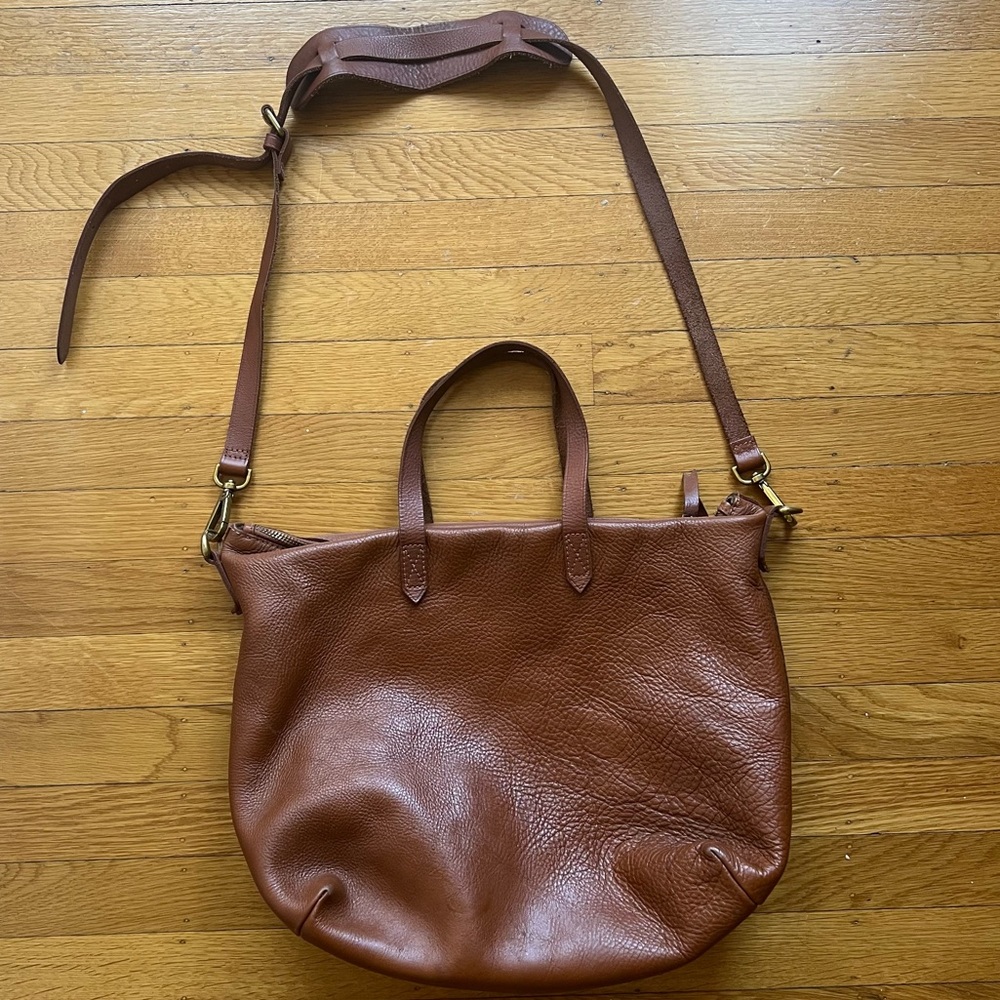 Madewell Brown Zip Top Transport Leather Tote